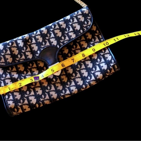 Vintage Christian Dior Blue Gold & Black 70’s Oblique Jacquard Logo Flap bag - Picture 7 of 16
